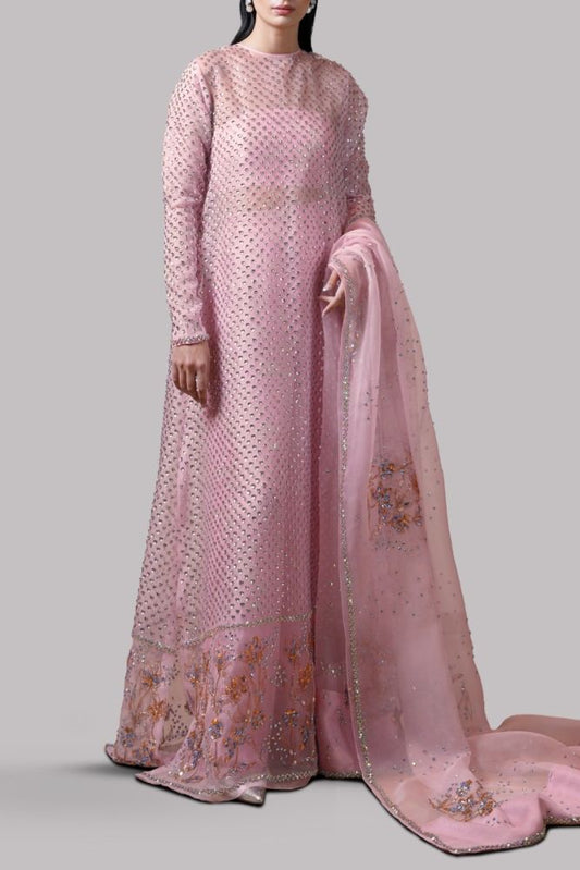 Muse – Tickled Pink Embellished Organza Maxi Set – Pink