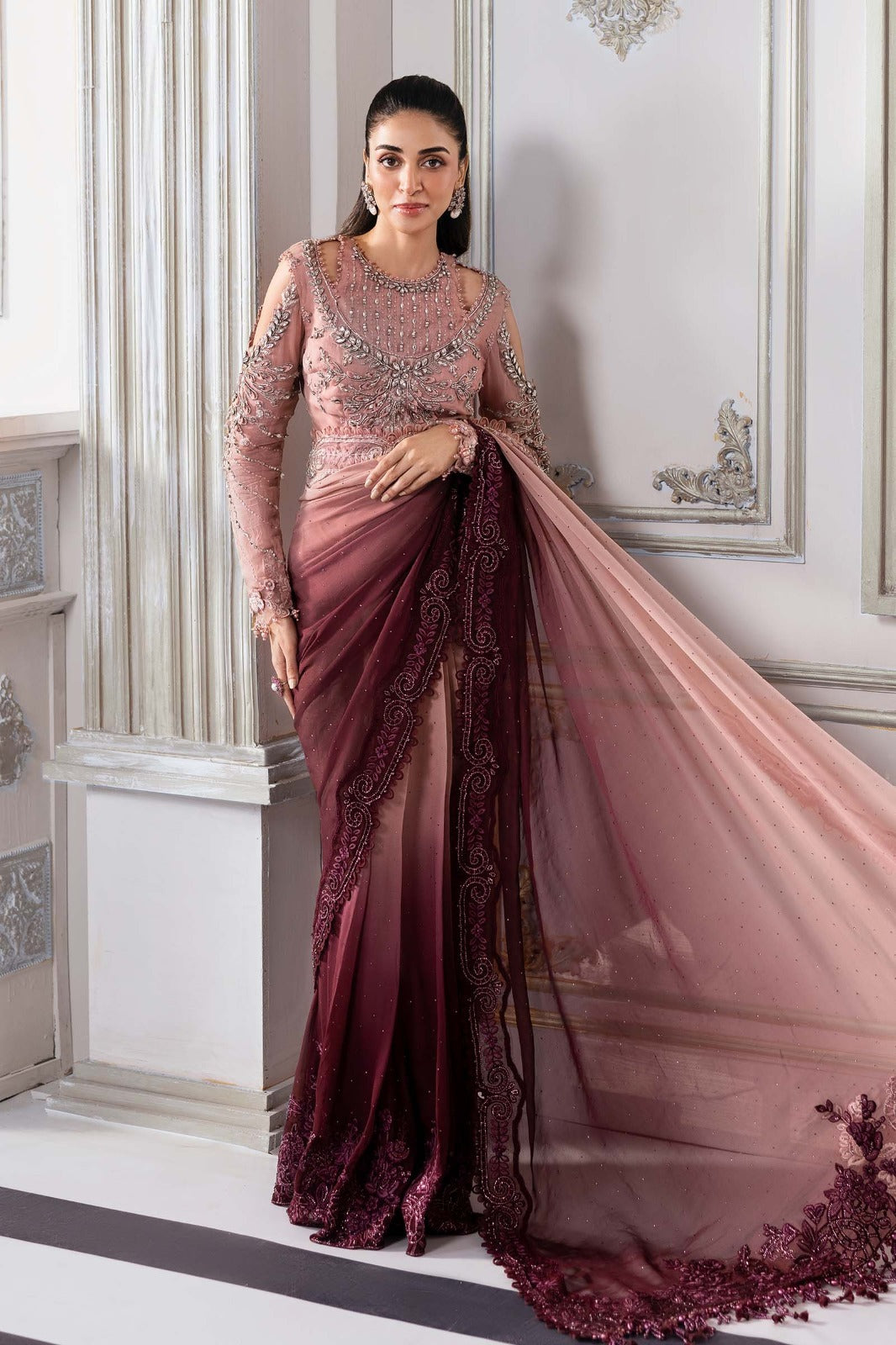 Maria B | Unstitched Embroidered Chiffon Saree | BD-3001