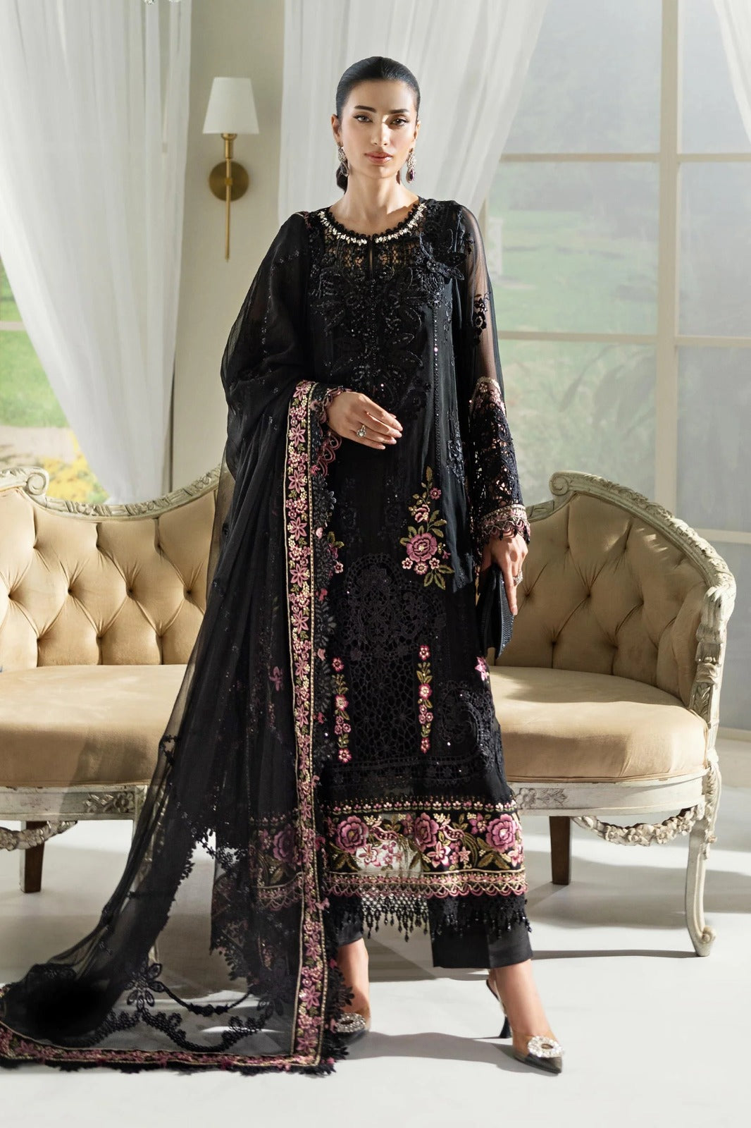 Maria. B | 3 Piece Unstitched Embroidered Chiffon Suit | MPC-25-104