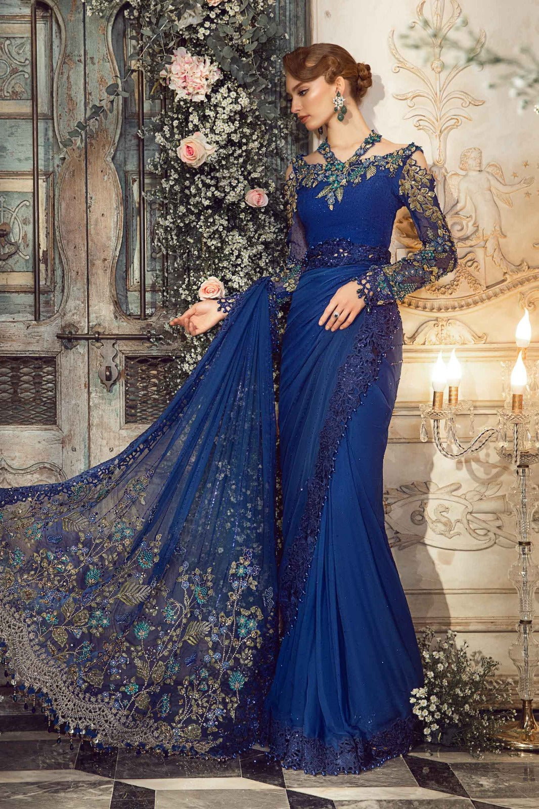Maria.B | Mbroidered Saree | Cobalt Blue BD-2704